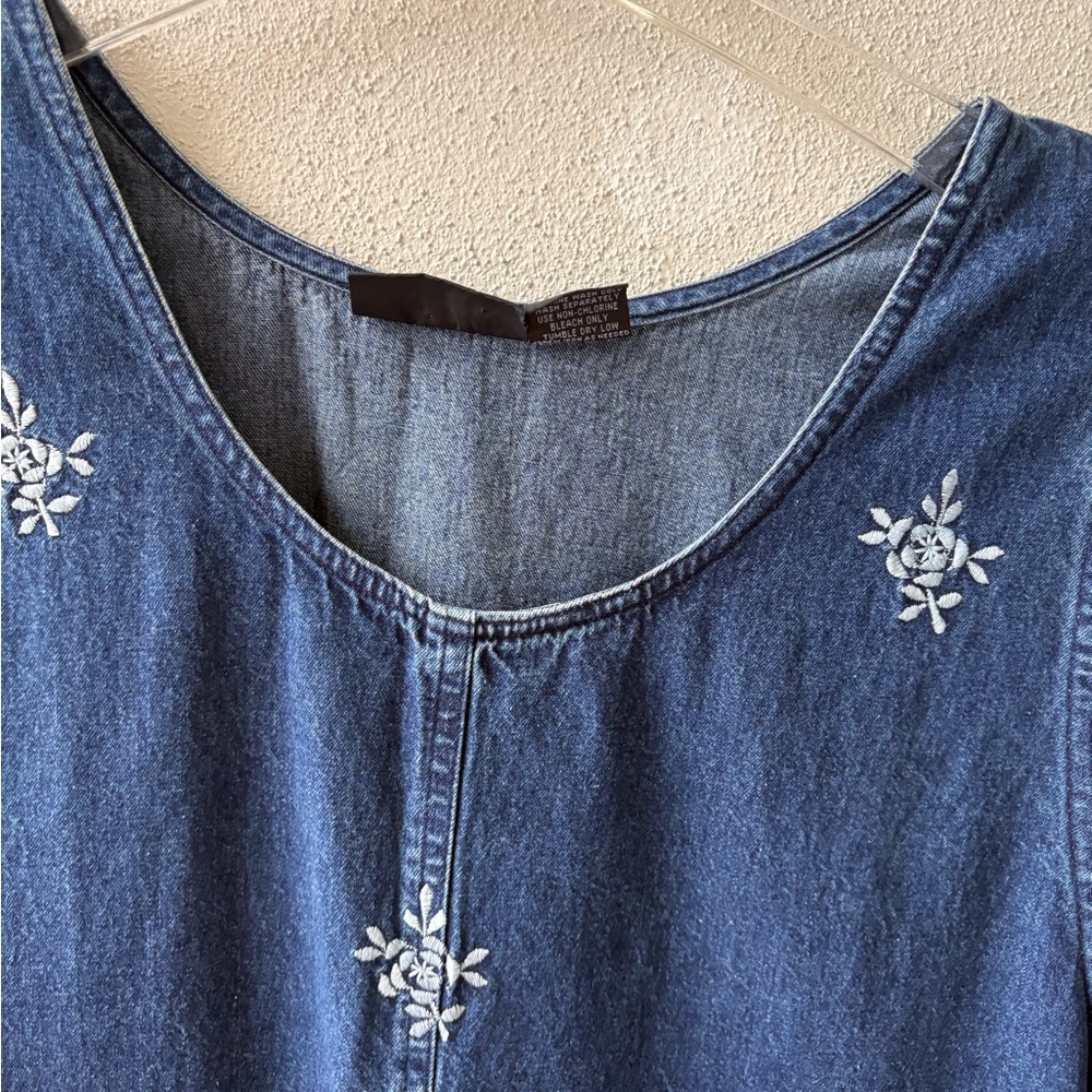 Denim Embroidered Floral Dress Size XL Cotton Sleeveless Western Cowgirl Crochet - Picture 8 of 12